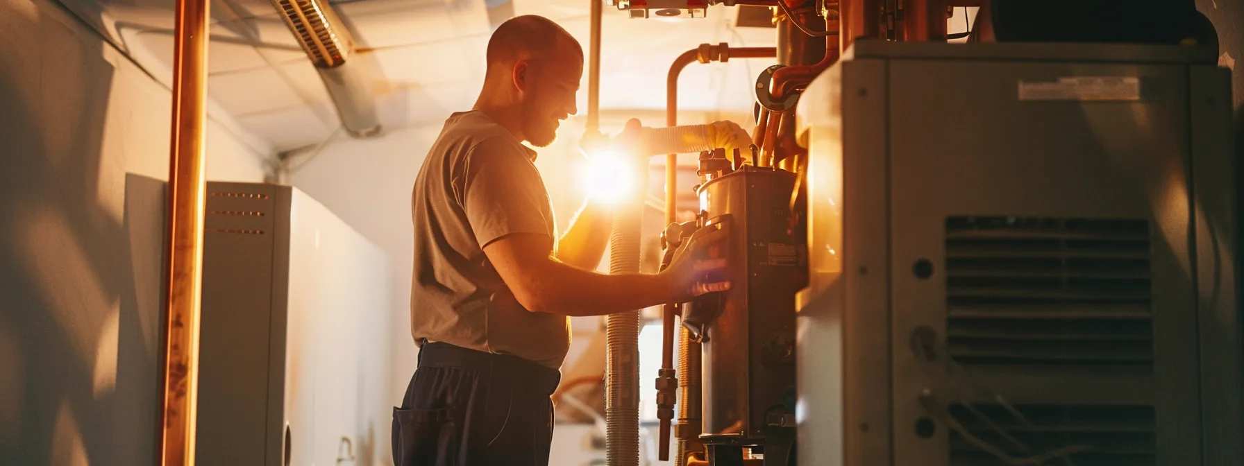 technicians from lamphear service company in grand rapids, mi working on installing a high-efficiency furnace.