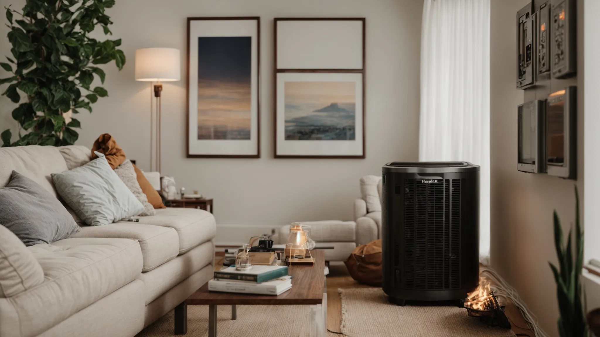 a professional technician from lamphear service company installs a modern, energy-efficient heating system in a cozy living room in grand rapids, mi, ensuring the homeowners enjoy enhanced comfort.