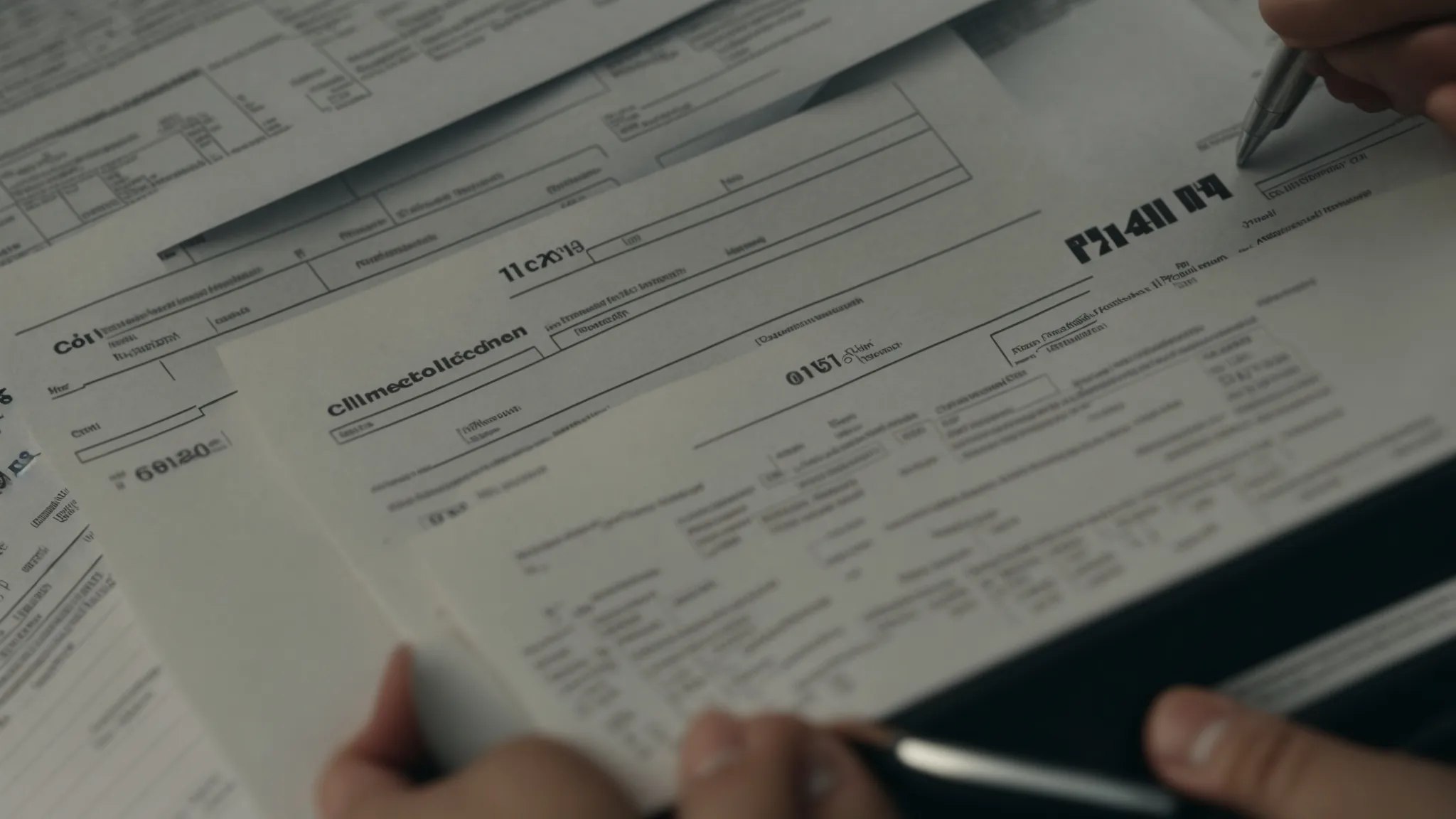a person sitting at a desk with a calculator and stacks of tax forms.